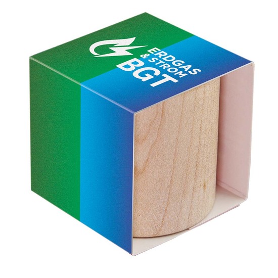 Pflanz-Holz rund mit Samen - Glücksklee-Zwiebel, Rundum-Lasergravur (* Je nach Verfügbarkeit der Glücksklee-Zwiebeln)