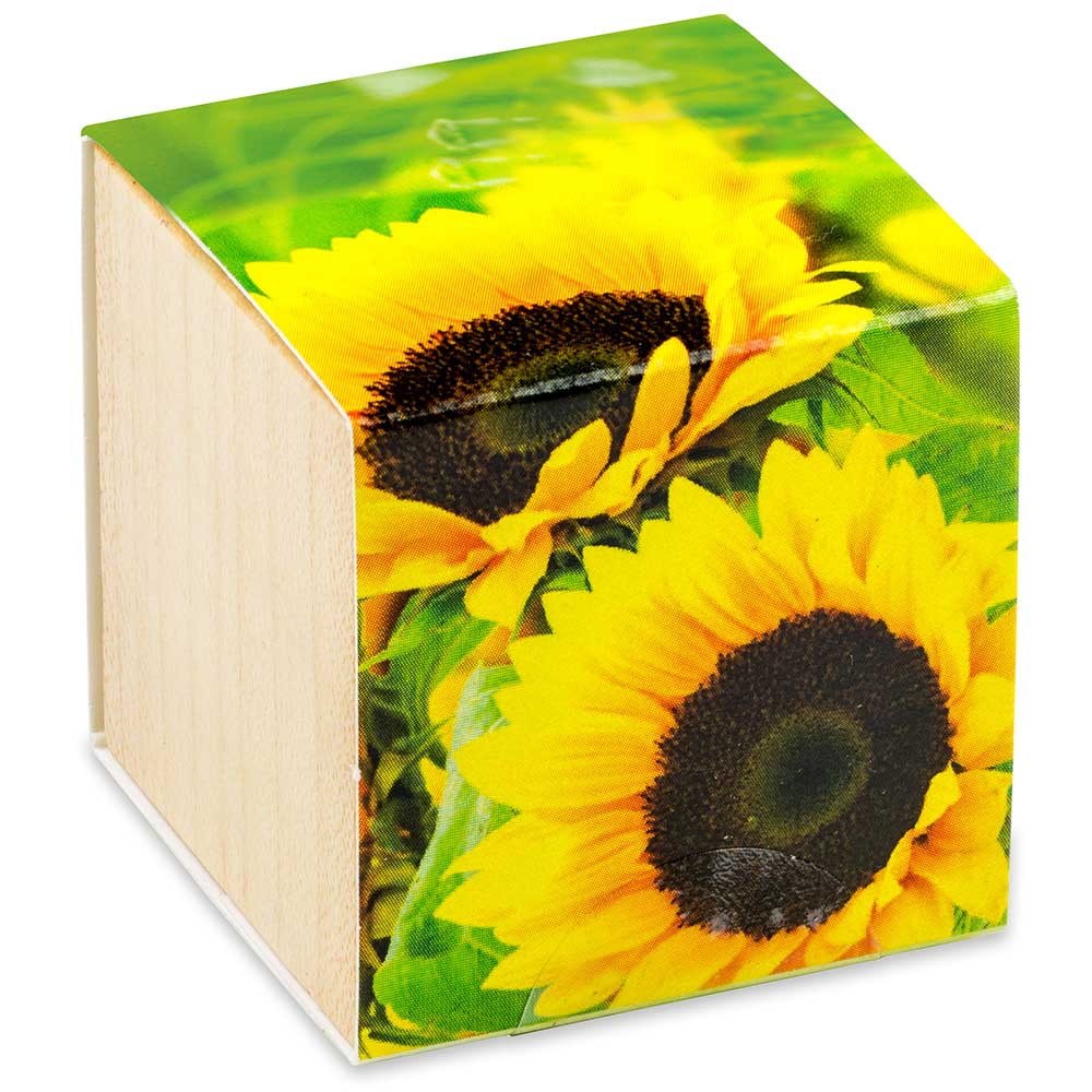 Pflanz-Holz - Standardmotiv - Sonnenblume - 1 Seite gelasert