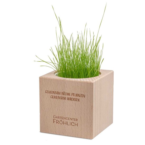 Pflanz-Holz Grande mit Samen - Gartenkresse, 1 Seite gelasert