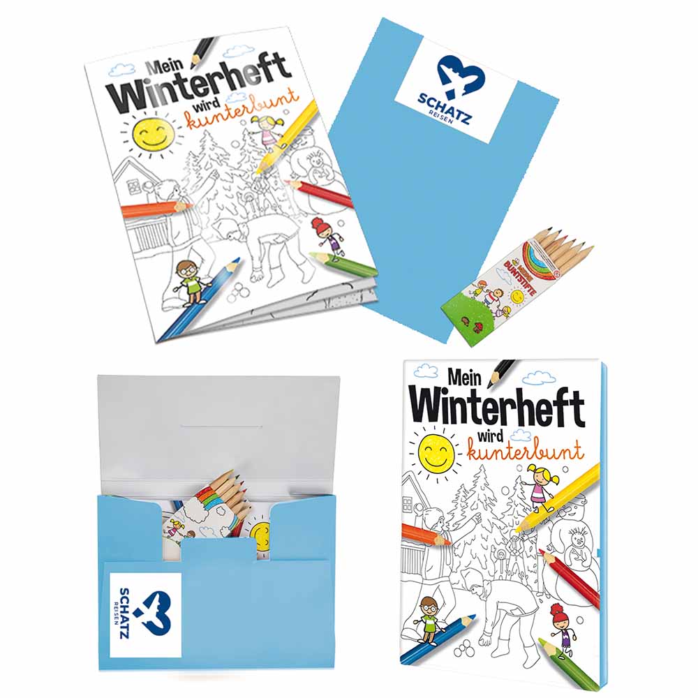 Malbuch / Mal-Set A6 - Winter - Malset mit 1-c Logoeindruck