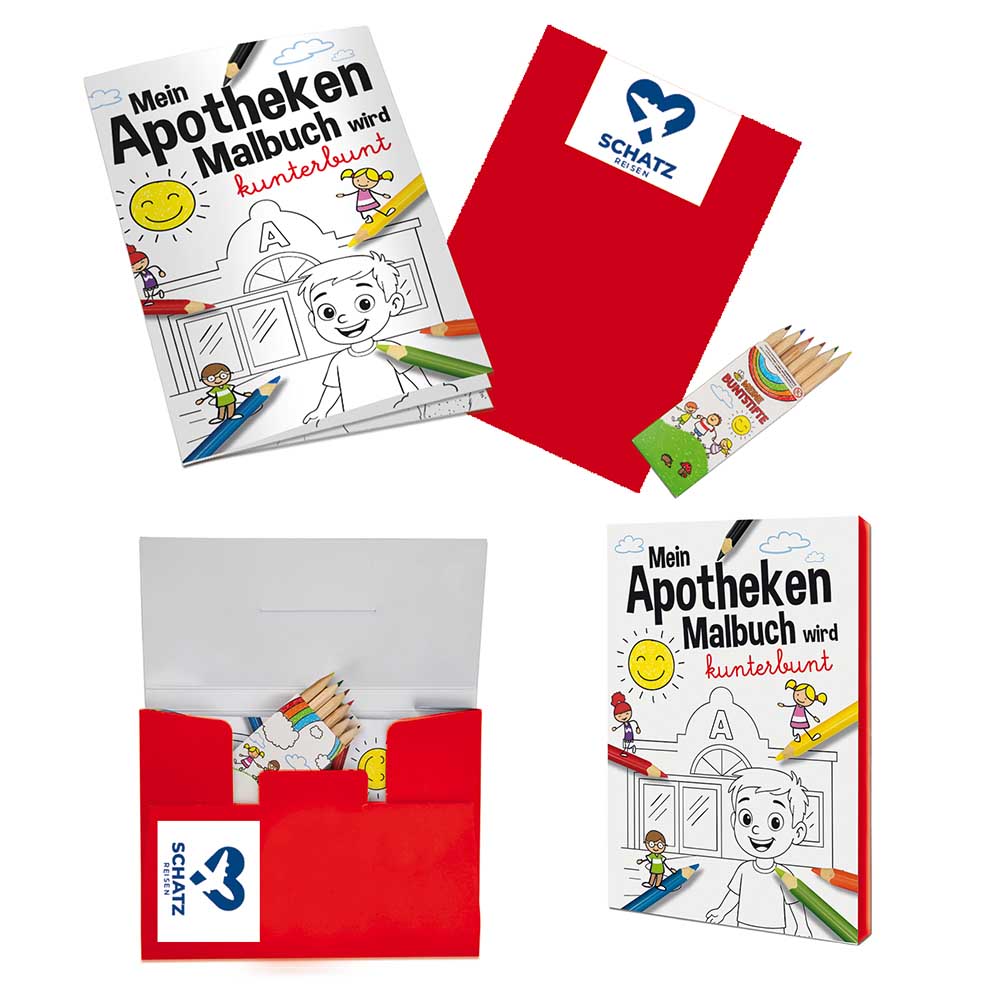 Malbuch / Mal-Set A6 - Apotheke - Malset mit 1-c Logoeindruck
