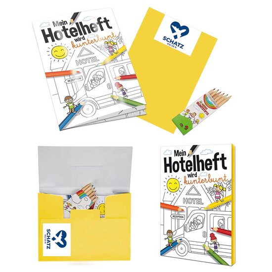Malbuch / Mal-Set A6 - Hotel - Malset mit 1-c Logoeindruck