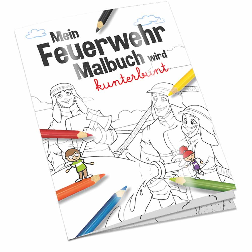 Malbuch / Mal-Set A6 - Feuerwehr - Malset mit 1-c Logoeindruck