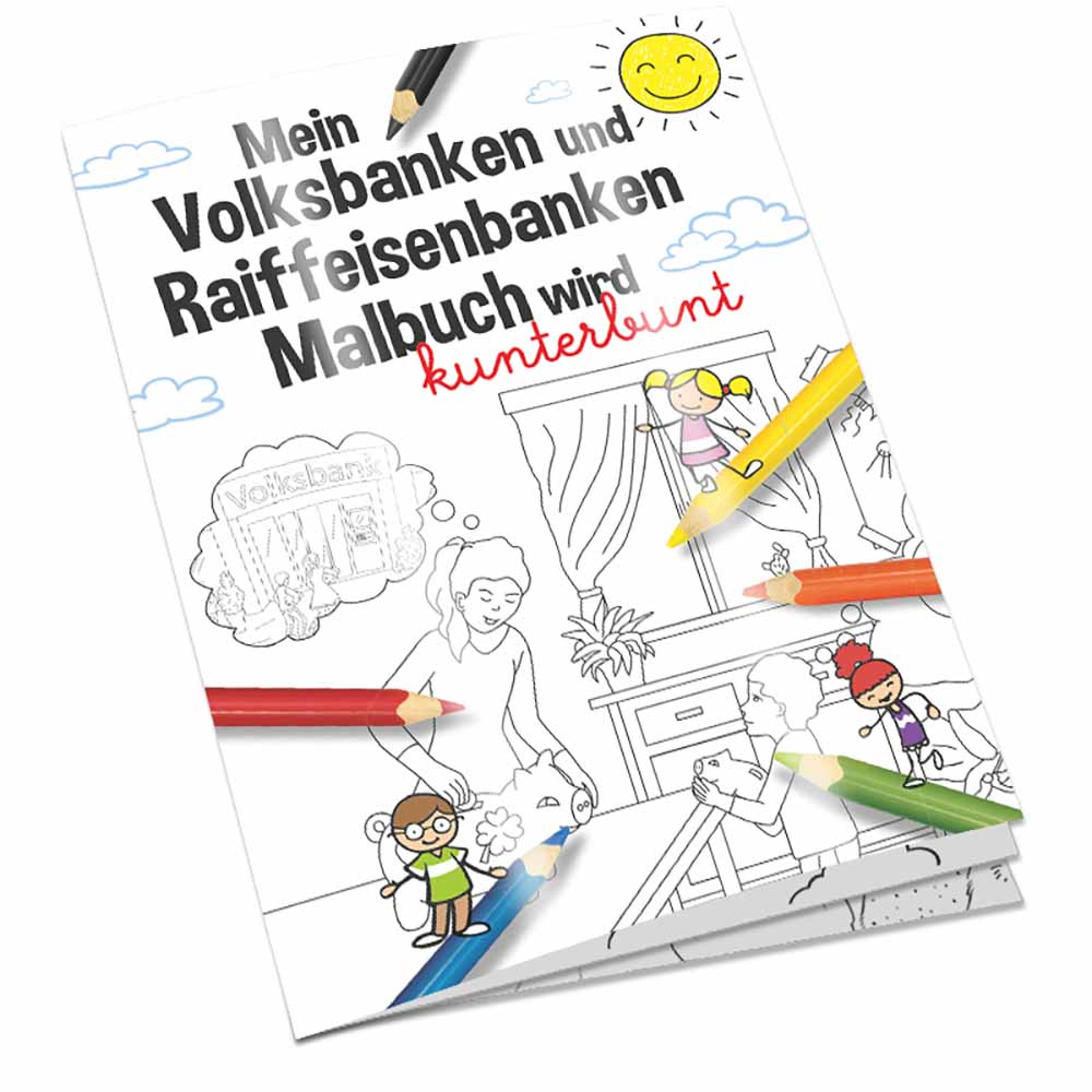 Malbuch / Mal-Set A6 - Volksbanken&Raiffeisenbanken - Malset mit 2-c Logoeindruck