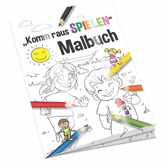 Malbuch / Mal-Set A6 - Komm-raus-spielen - Malset mit 2-c Logoeindruck
