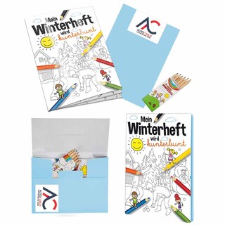 Malbuch / Mal-Set A6 - Winter - Malset mit 2-c Logoeindruck