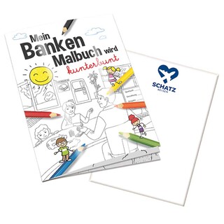 Malbuch / Mal-Set A6 - Banken - Malbuch mit 1-c Logoeindruck