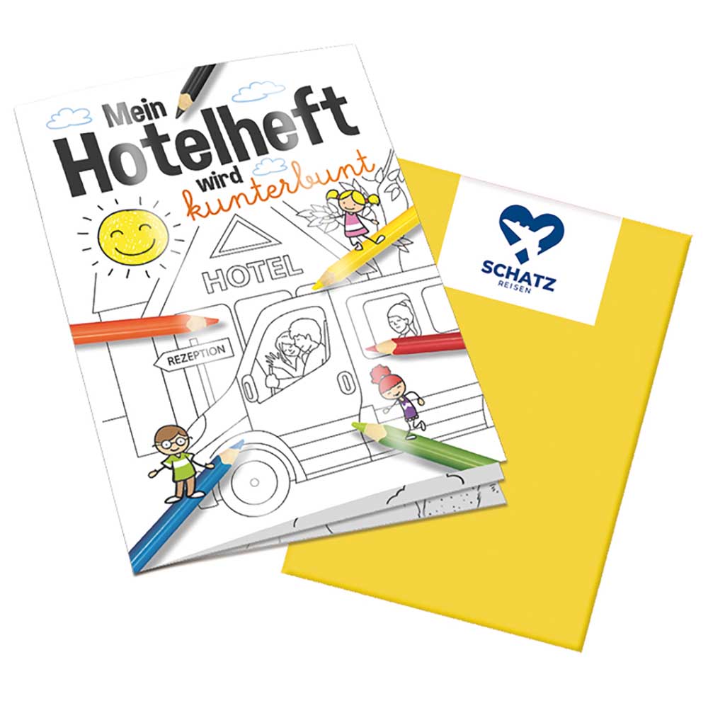 Malbuch / Mal-Set A6 - Hotel - Malbuch mit 1-c Logoeindruck