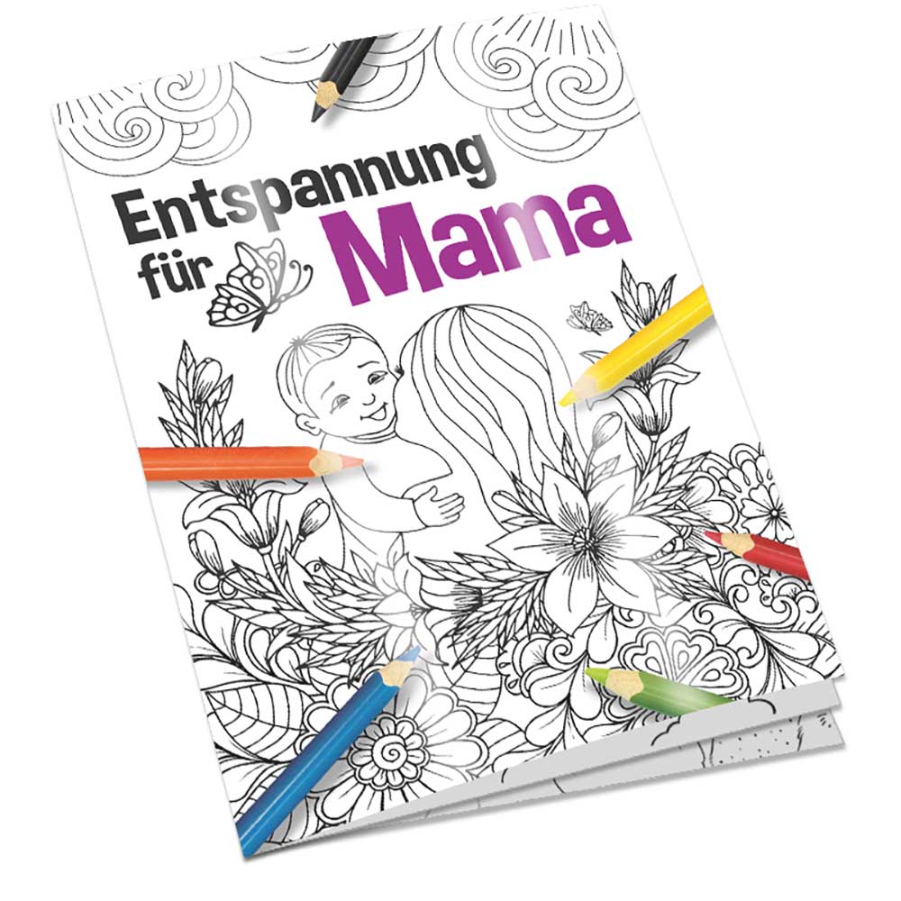 Malbuch / Mal-Set A6 - Entspannung für Mama - Malbuch mit 2-c Logoeindruck