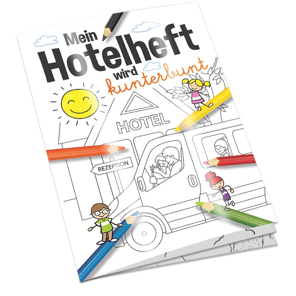 Malbuch / Mal-Set A6 - Hotel - Malbuch mit 2-c Logoeindruck