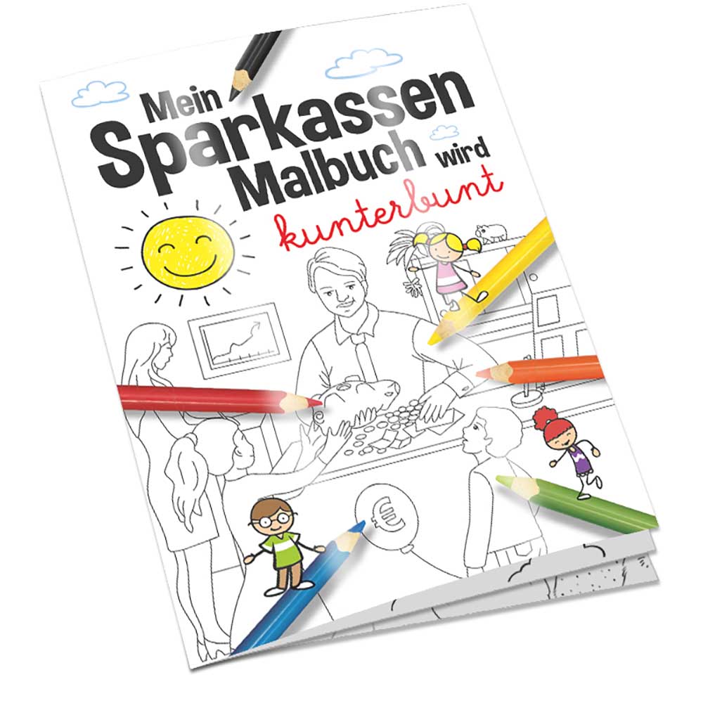 Malbuch / Mal-Set A6 - Sparkassen - Malbuch mit individueller Vorder- und Rückseite