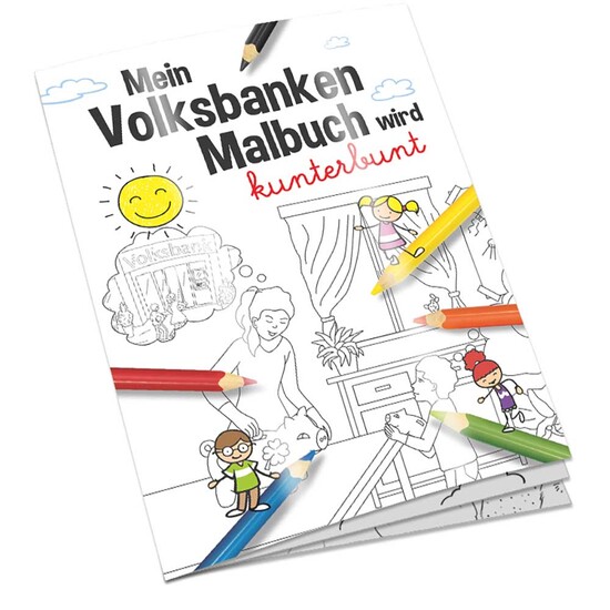 Malbuch / Mal-Set A6 - Volksbanken - Malbuch mit individueller Vorder- und Rückseite