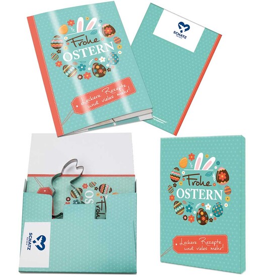 Rezeptbuch-Set "Ostern" - Backförmchen-Set mit 1-c Logoeindruck