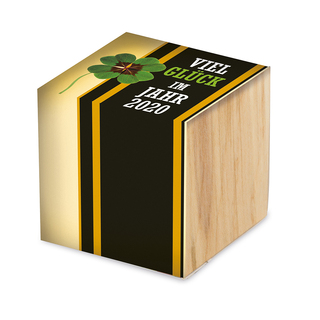 Pflanz-Holz - Standardmotiv - Glücksklee - 1 Seite gelasert  (* Je nach Verfügbarkeit der Glücksklee-Zwiebeln)