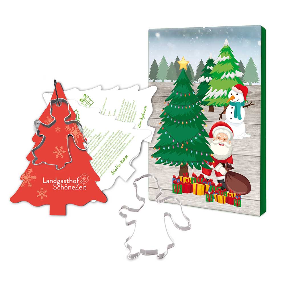 Backförmchen mit Rezeptblock Tannenbaum - Engel - in weihnachtlicher Mappe (neutral)