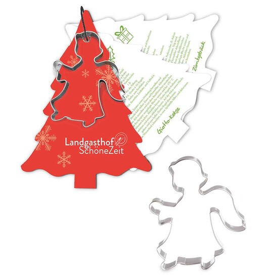 Backförmchen mit Rezeptblock Tannenbaum - Engel - in weihnachtlicher Mappe (mit 2c-Logoeindruck)