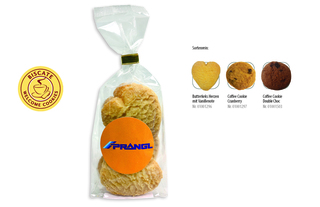 Cookies Bodenstandbeutel mit Werbeaufkleber, Inhalt: Coffee Cookie Double Choc