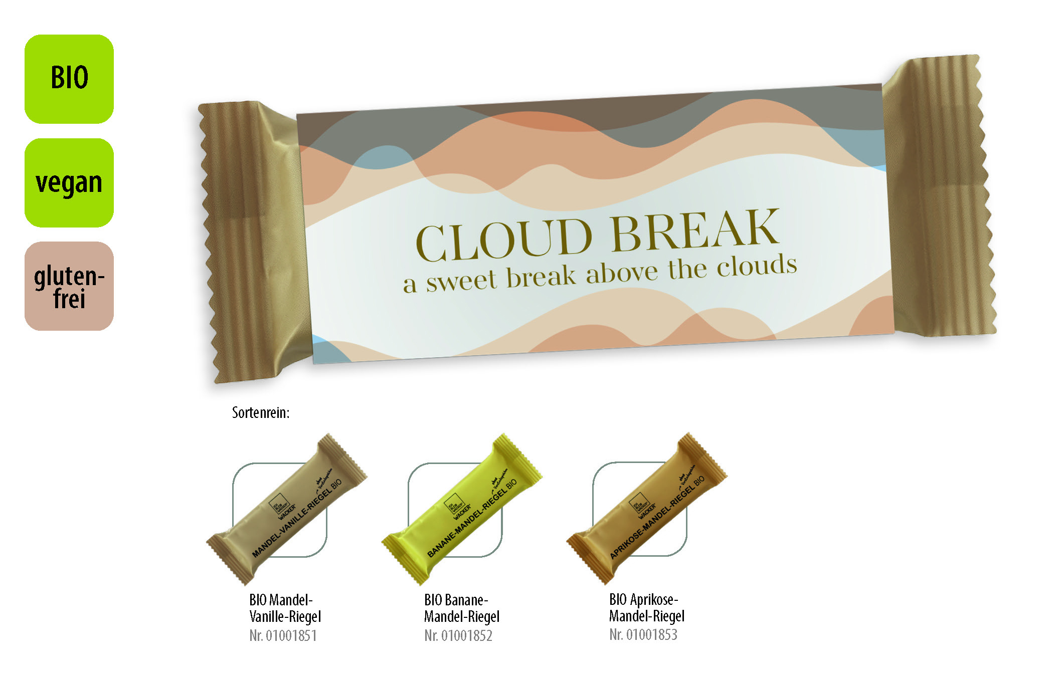 BIO Riegel im Werbeschuber vegan, Inhalt: BIO Aprikose-Mandel-Riegel