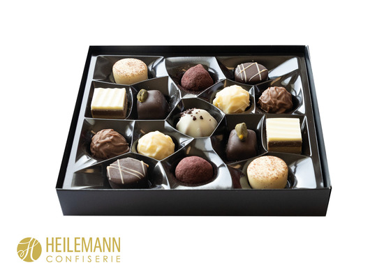 Heilemann Mini Pralinés im Schuber, Inhalt: Heilemann Mini Pralinés - ca. 91 g - pink/weiß