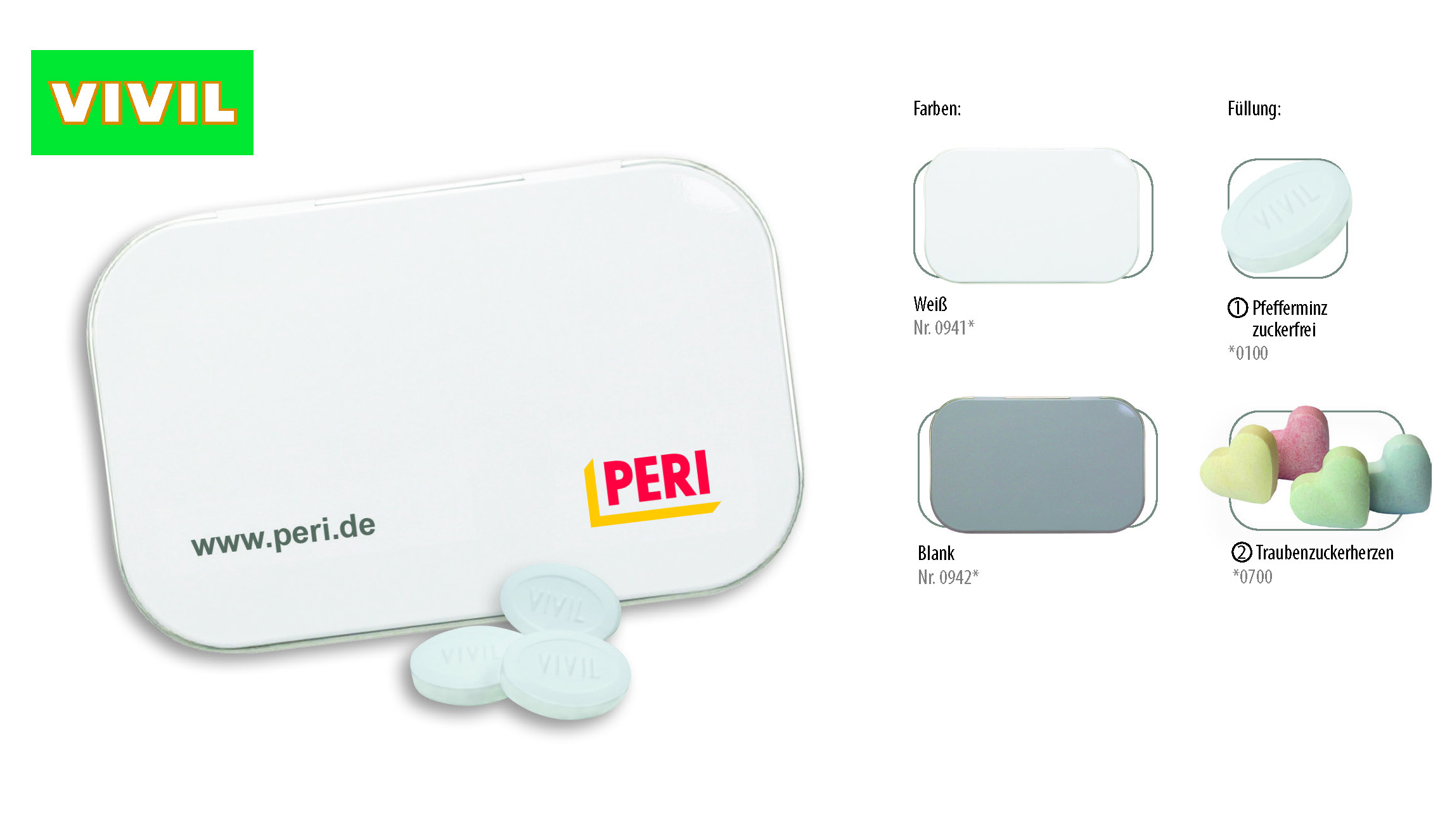 Klapp-Dose-96, Inhalt: Traubenzuckerherzen bunt (Dose) - ca. 70 g - weiß