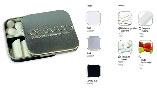 Twin Tin geprägt, Inhalt: Kaugummi Dragees zuckerfrei (Dose)-weiß