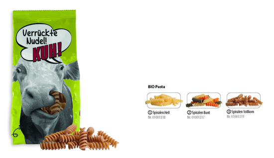BIO Pasta im Bodenstandbeutel, Inhalt: Bio Spiralen Bunt 14251