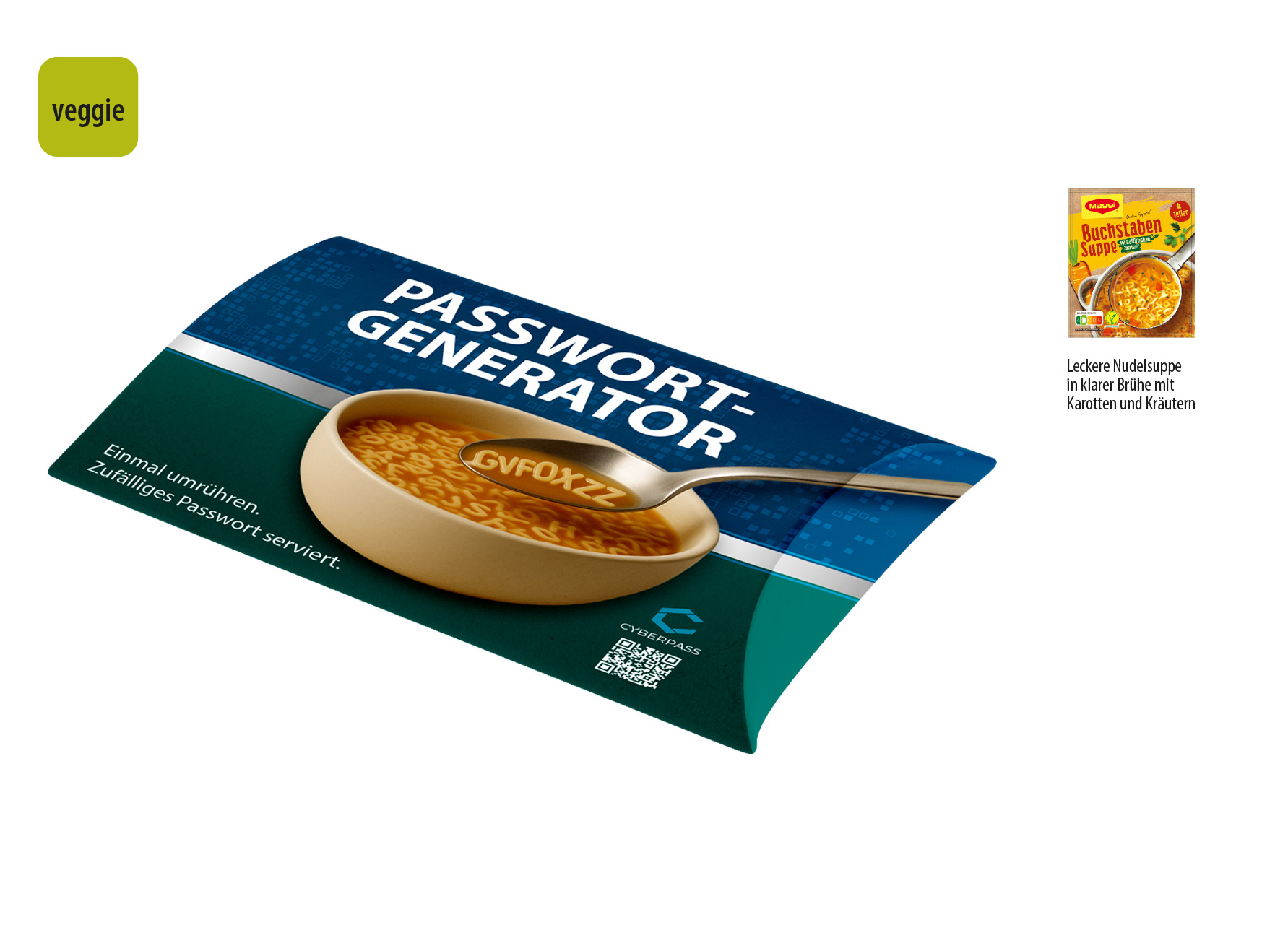 Buchstabensuppe in Kissenschachtel, Inhalt: Maggi Buchstabensuppe