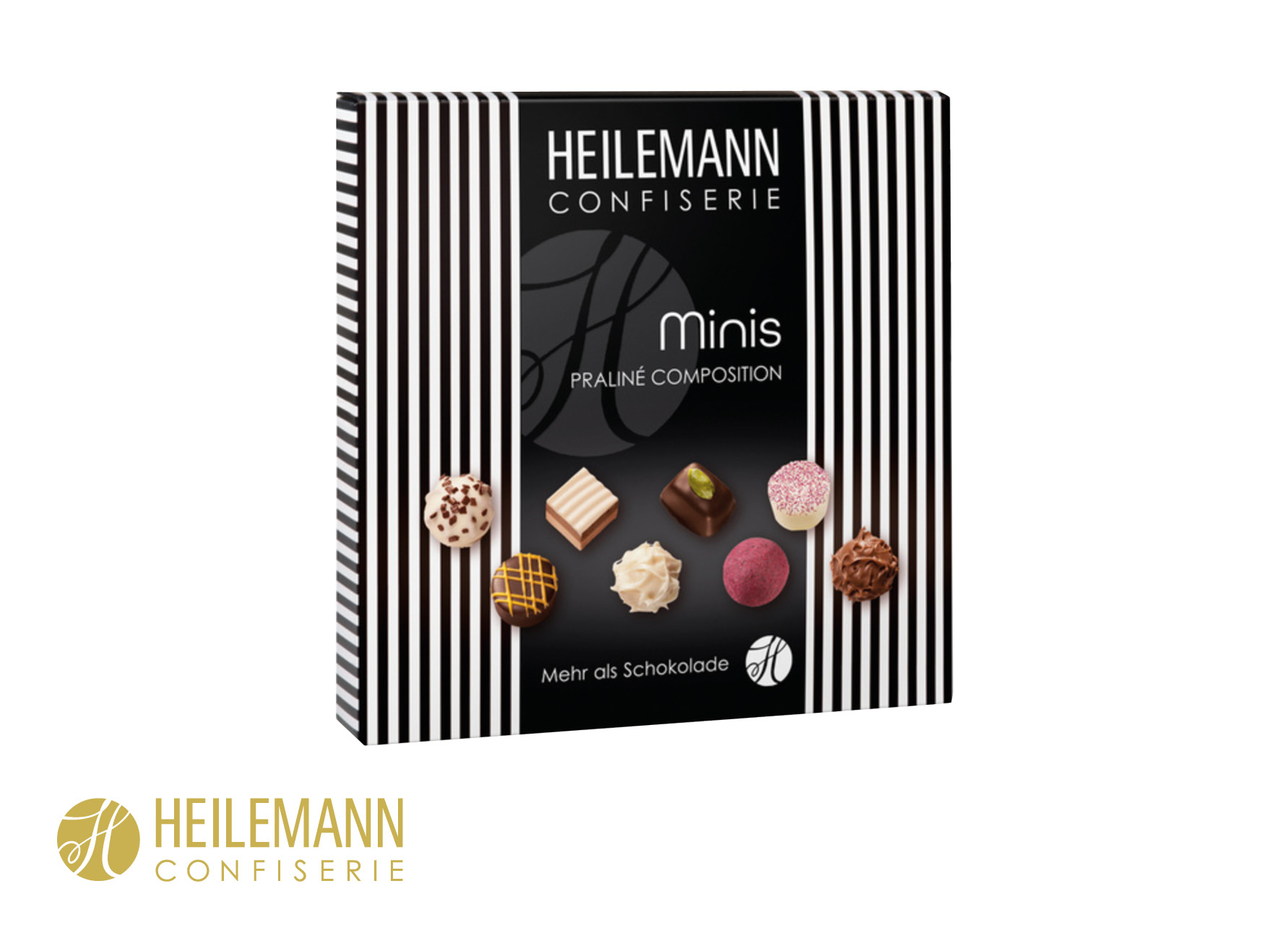 Heilemann Mini Pralinés im Schuber, Inhalt: Heilemann Mini Pralinés ca. 91 g schwarz/weiß