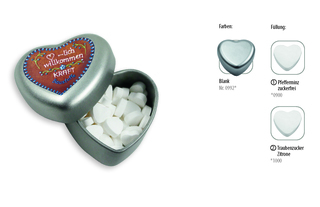Herzdose, Inhalt: Traubenzuckerherzen Zitrone ca. 18 g