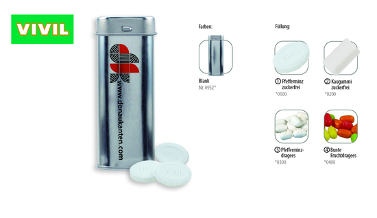 Pocket Box, Inhalt: Bunte Fruchtdragees gemischt (Dose) ca. 20 g