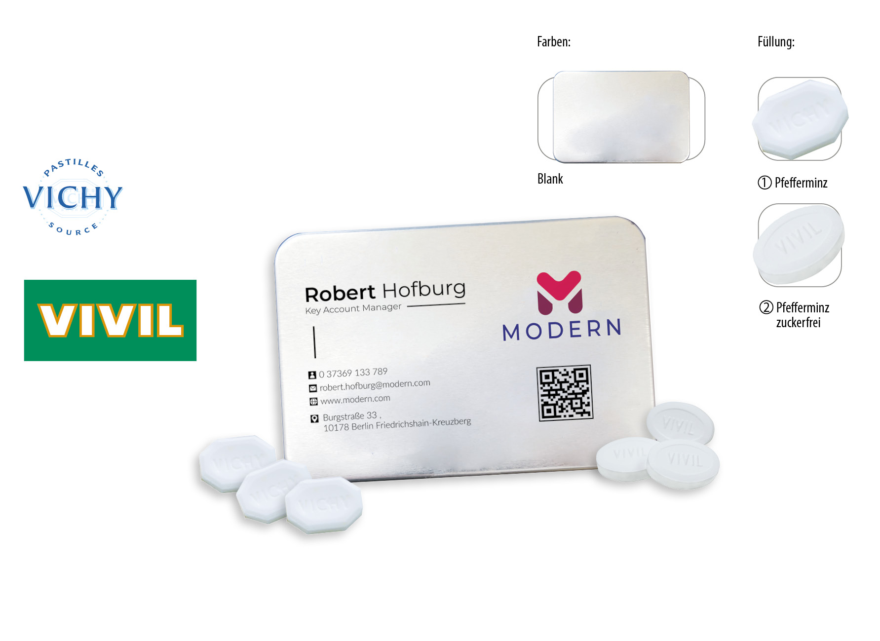 Visitbox, Inhalt: VIVIL Extra Strong, zuckerfrei (Dose)