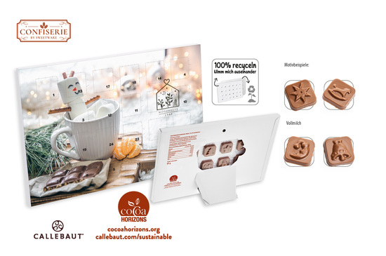 Tisch Adventskalender individuell bedruckt, Inhalt: Callebaut Vollmilch Schokolade Kalender ca. 60 g