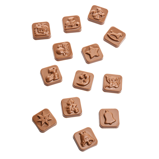 Tisch Adventskalender individuell bedruckt, Inhalt: Callebaut Vollmilch Schokolade Kalender ca. 60 g