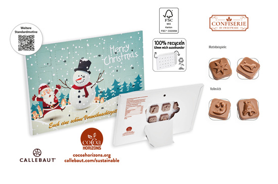 Tisch Adventskalender Standardmotiv, Inhalt: Callebaut Vollmilch Schokolade Kalender ca. 60 g