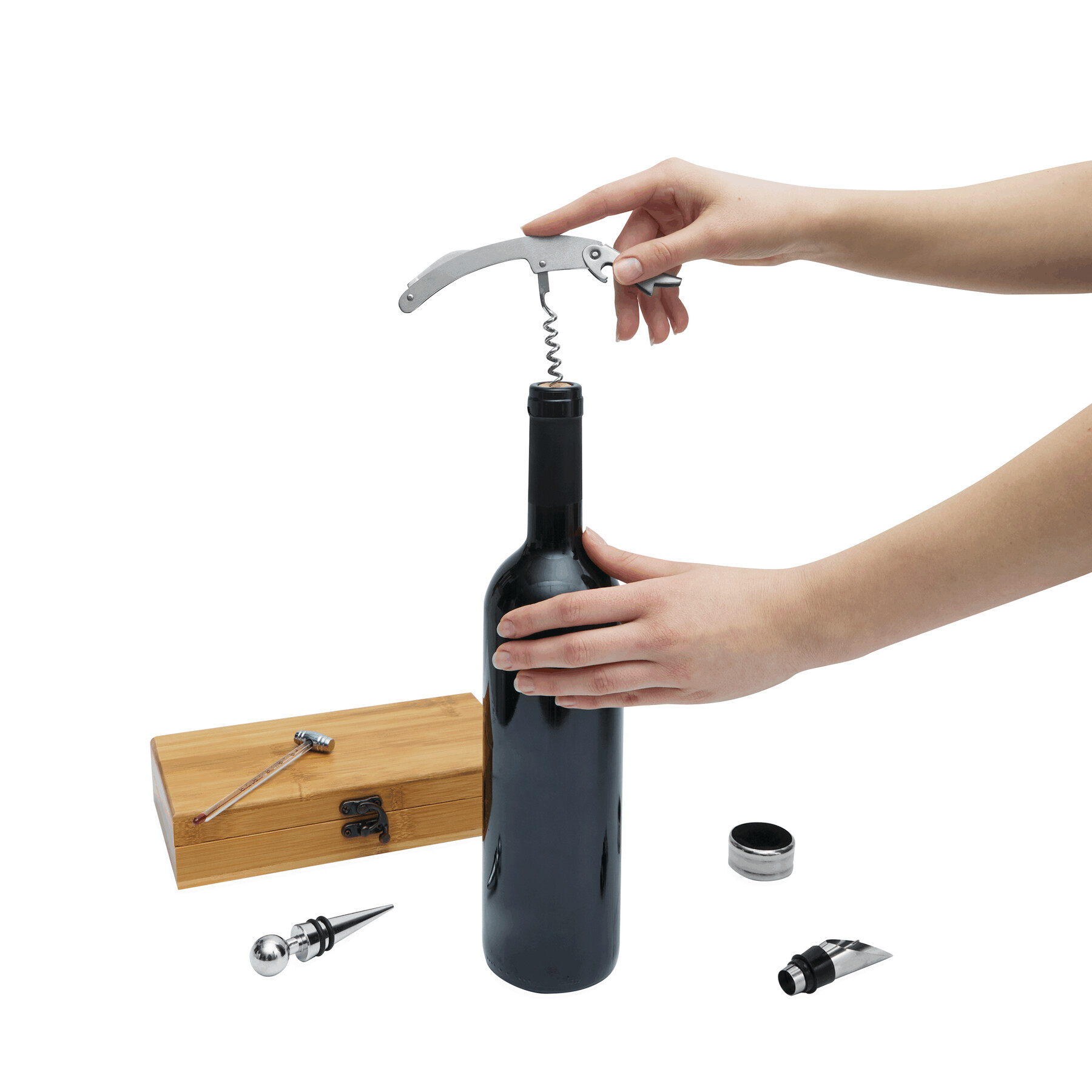 Weinset BAMBOO PLEASURE, braun, silber