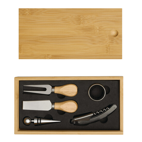 Wein- und Käseset BAMBOO WINE, braun, silber