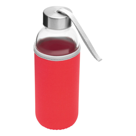 Glas-Flasche TAKE WELL, rot, transparent