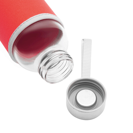 Glas-Flasche TAKE WELL, rot, transparent