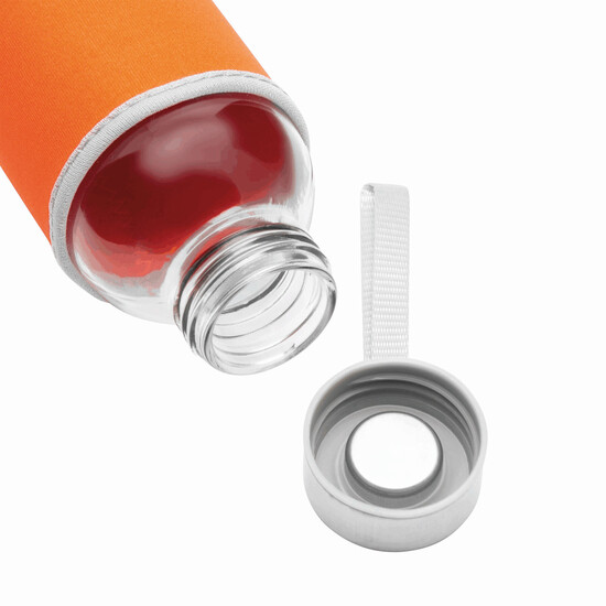 Glas-Flasche TAKE WELL, orange, transparent