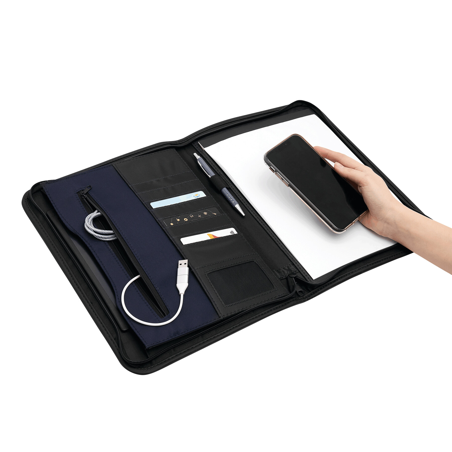 Konferenzmappe AVANTI ZIP im DIN-A4-Format, blau, schwarz