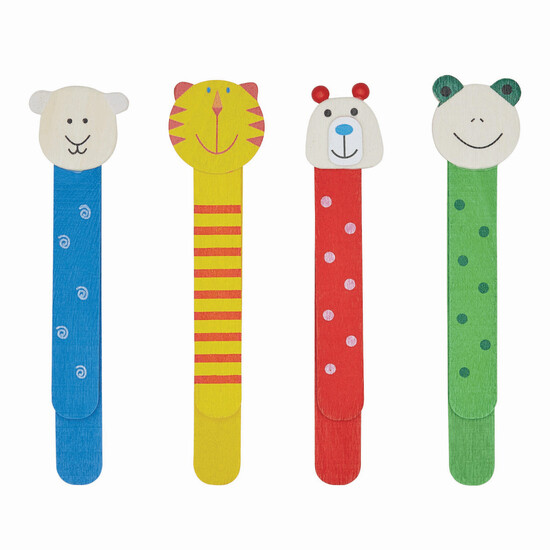 Holz-Lesezeichen FUNNY ANIMALS, 4-fach sortiert, Preis pro Stück, bunt
