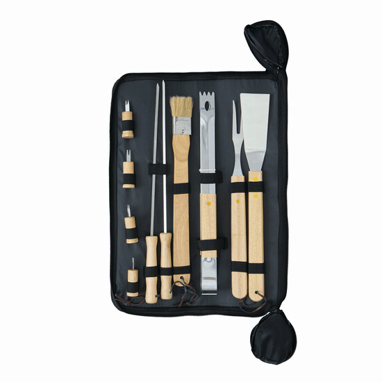 Hochwertiges Grillbesteck FRIED, holz, schwarz