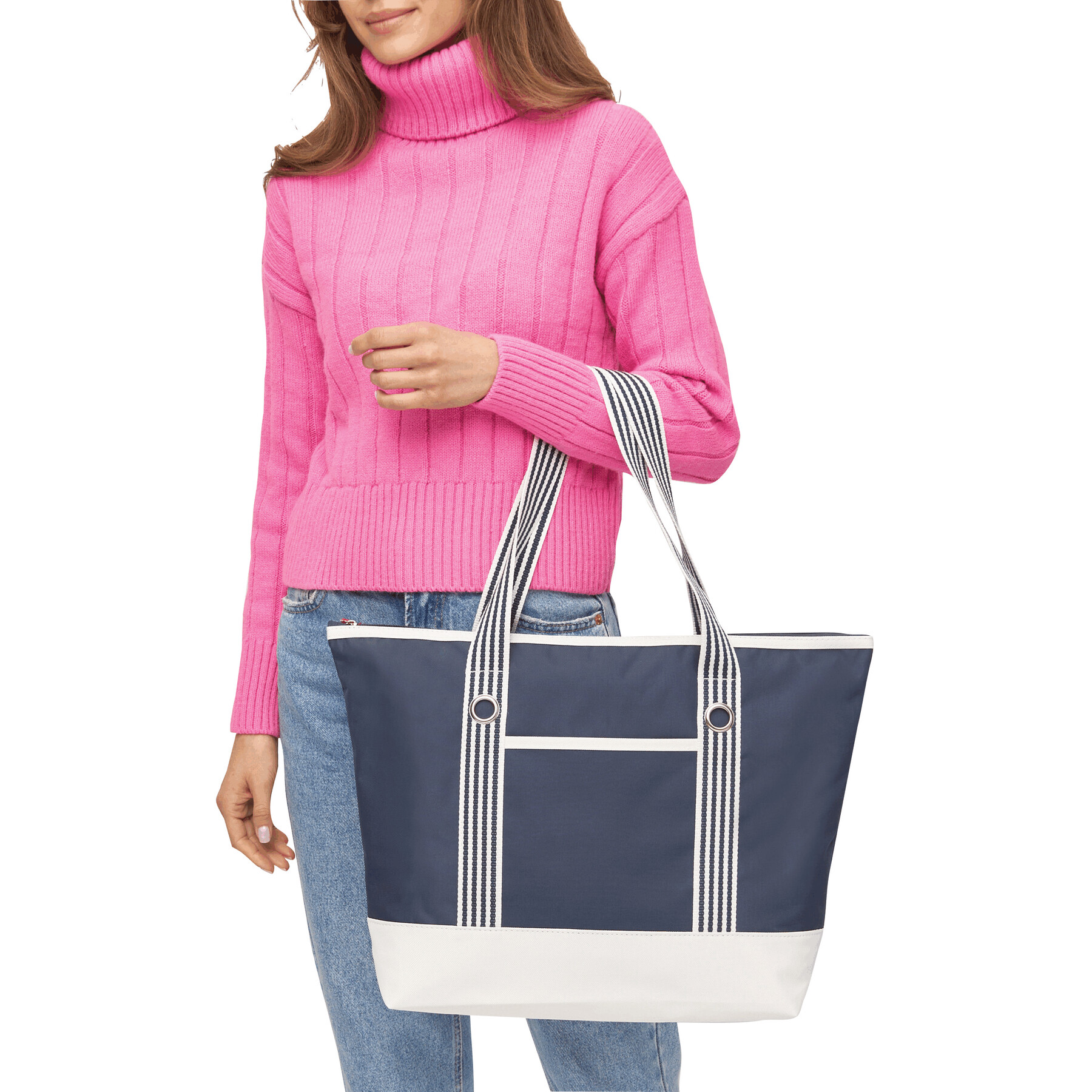 Strandtasche MARLENE, beige, marineblau