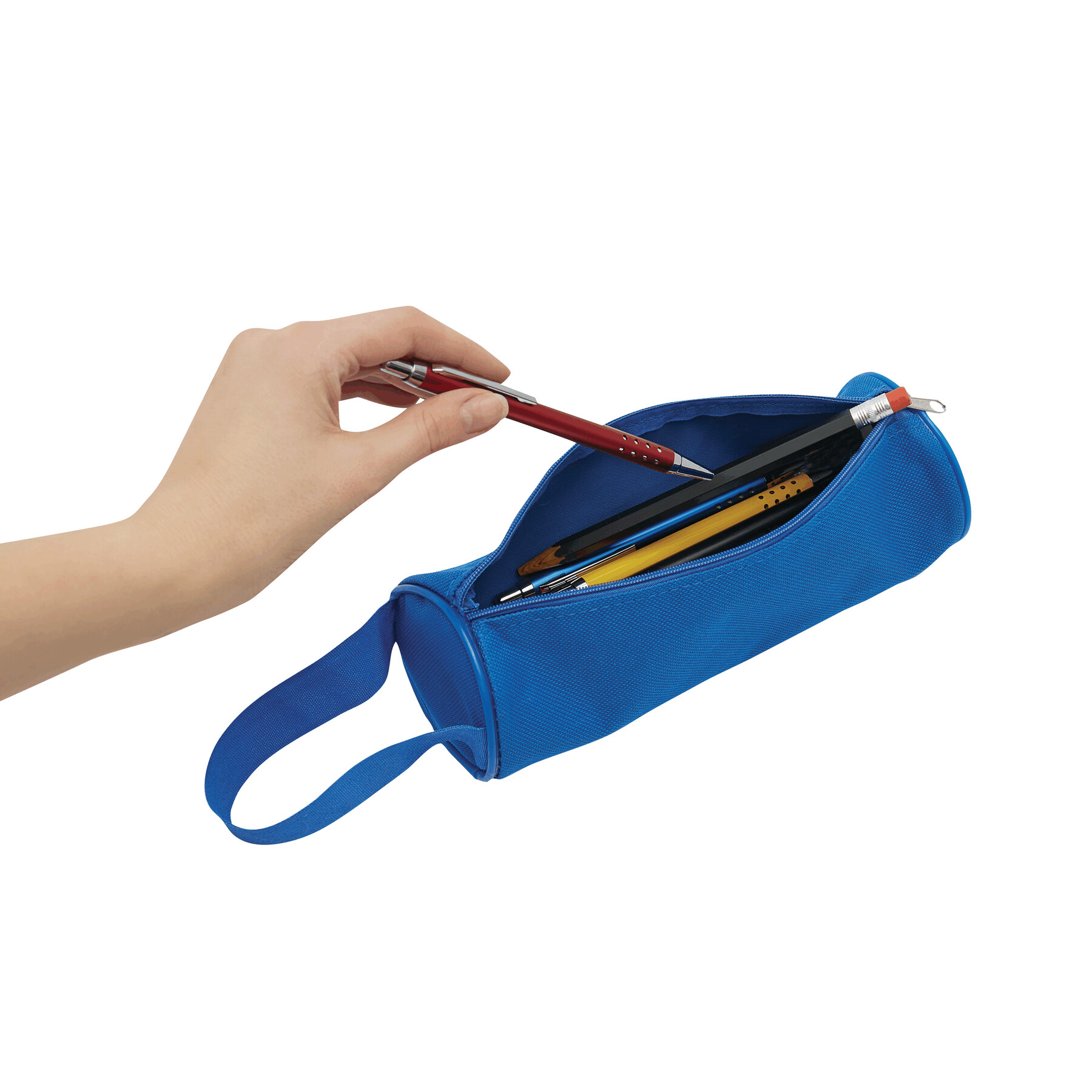 Runde Stiftetasche SCHOOL, blau