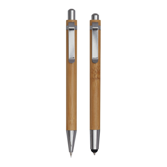 Schreibset DOUBLE BAMBOO, braun, silber