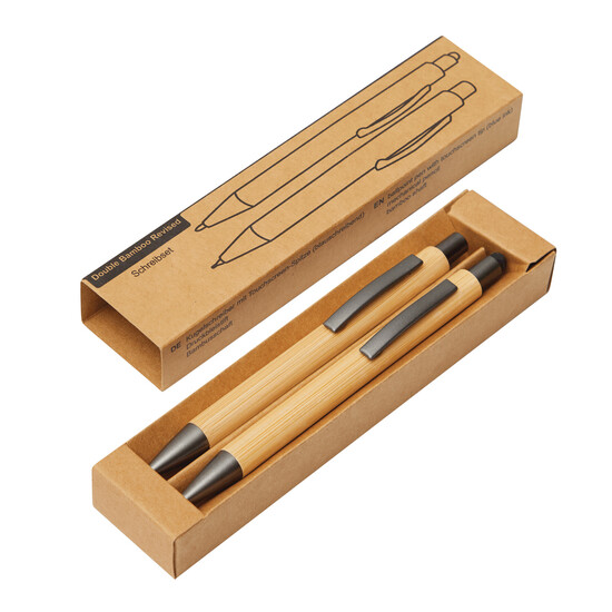 Schreibset DOUBLE BAMBOO REVISED, braun, silber