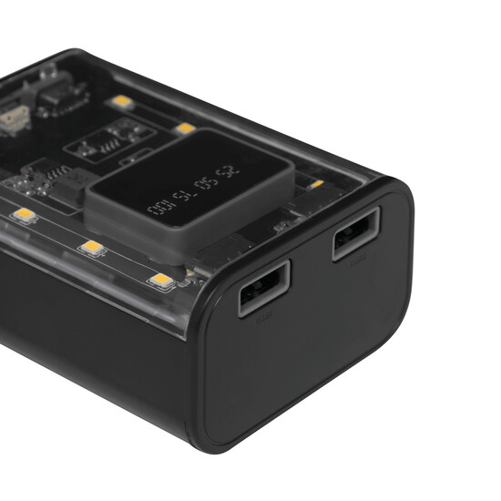 Powerbank / Taschenlampe OPEN SOURCE, schwarz, transparent