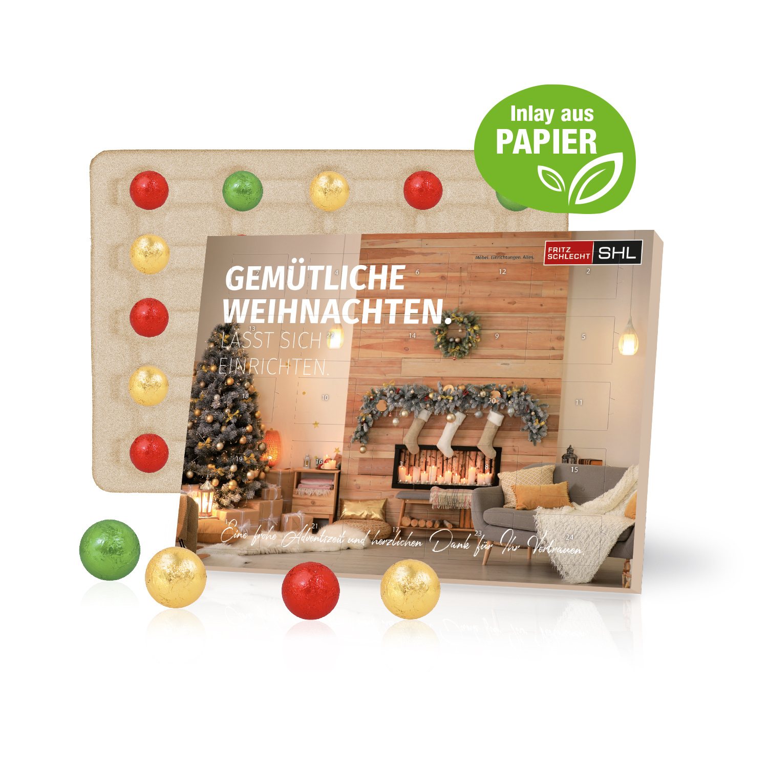 Tisch-Adventskalender mit Fairtrade® Schokolade, Inlay aus Papier