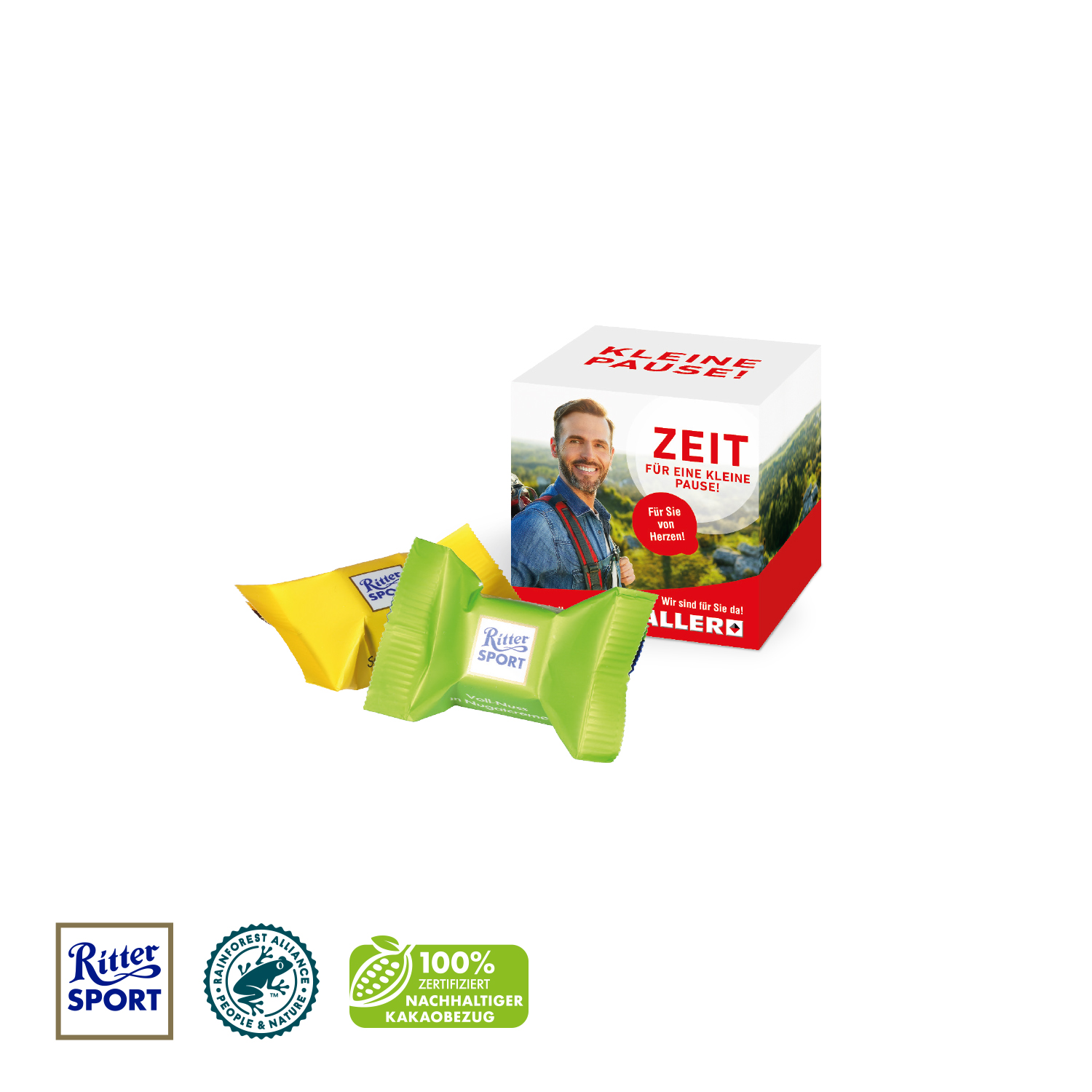 Werbewürfel mit Ritter SPORT Schokowürfel