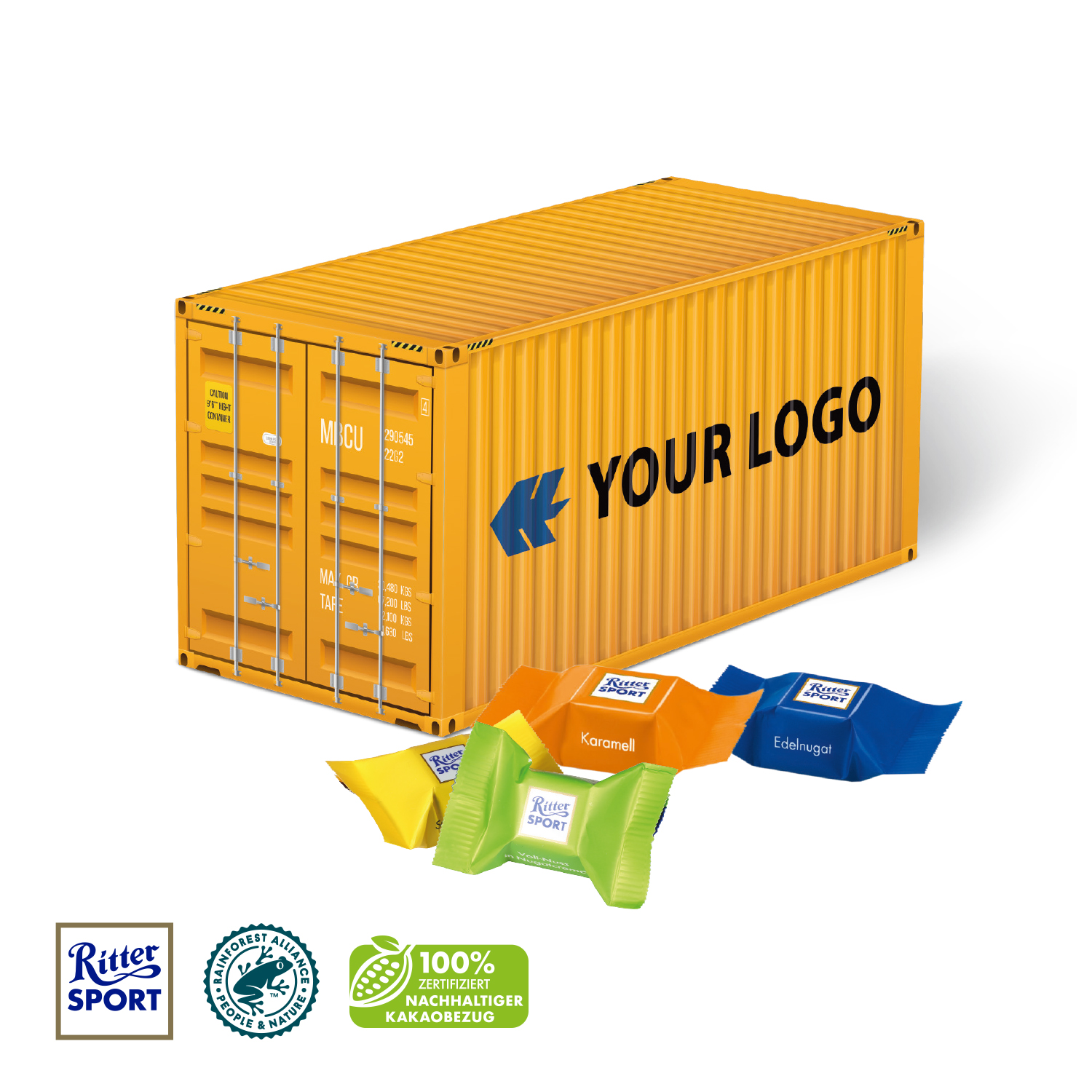 3D Präsent "Container" mit Ritter SPORT Schokowürfel